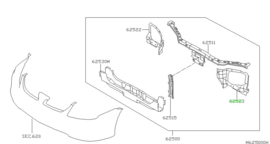 Support-radiator core, side left-hand Nissan 62521-4U133 Original.