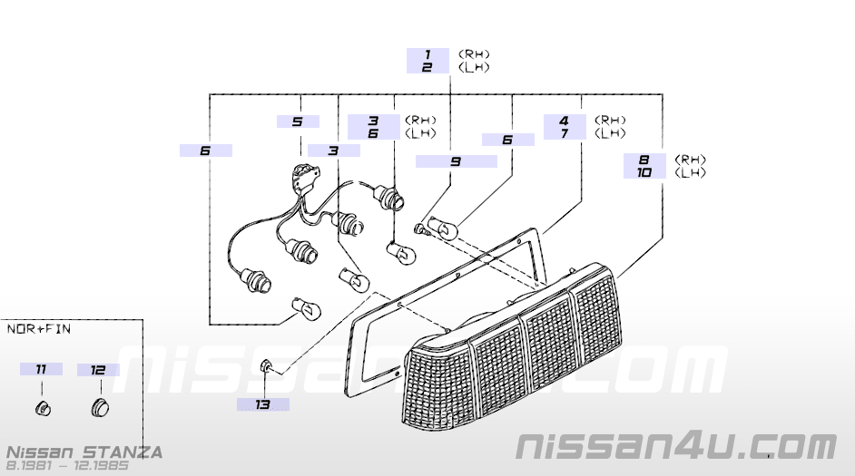 Lamp rear combination, left-hand Nissan Stanza T11 26555-D1500 Used part. Little damage.