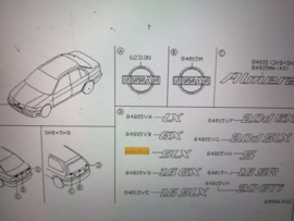 Embleem SLX Nissan Almera N15 hatchback 90896-1N012 Origineel.