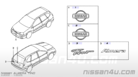 Kofferbakembleem Nissan Almera Tino V10 84890-BU300 Origineel