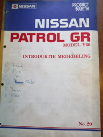Product bulletin volume 20 '' Nissan Patrol model Y60 series ''