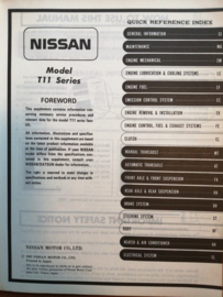 Service manual '' Model T11 series supplement-I'' Nissan Stanza T11 SM4E-T11SG0 Used part.