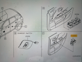 Raambedieningsschakelaar bijrijderskant / achter Nissan Qashqai J10 25411-BR00A