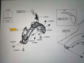 Binnenscherm rechtsvoor (helft) Nissan Juke F15 63842-BA60A Gebruikt.