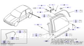 Zijraam rechts Nissan Sunny N14. Compleet 83300-50C10