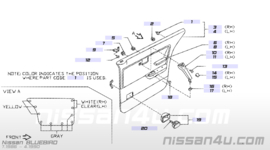 Escutcheon-door grip, lower right-hand Nissan Bluebird T72 80950-Q9100 Used part.