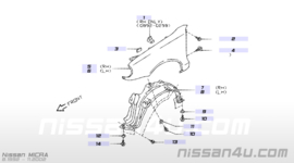 Zijscherm rechts Nissan Micra K11 63100-50B30. Primer