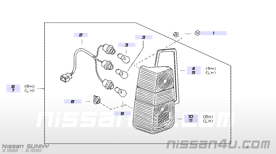Achterlicht links Nissan Sunny B11 Van - uitvoering 26555-26A00 (IKI 4303) Origineel.