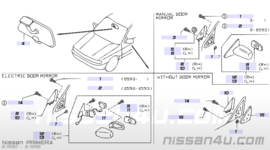 Buitenspiegel rechts Nissan Primera P10 96301-95J14 Gebruikt.