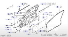 Afstrijkrubber/raamgeleiding rechtsvoor Nissan Micra K11 80834-4F100