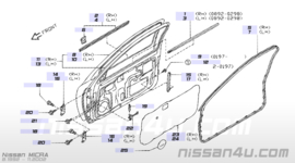 Afstrijkrubber/raamgeleiding rechtsvoor Nissan Micra K11 80835-6F600