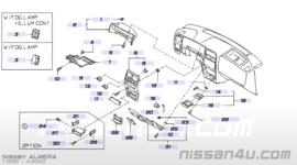 Afdekkap radio Nissan 68470-81N00 A32/ B13/ C23/ CA33/ N14/ N15/ P10/ W10/ Y10 Gebruikt.