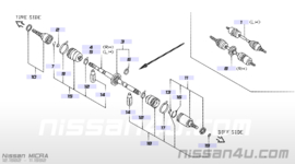 Aandrijfas rechts GA16DS Nissan 39100-60Y16 B13/ N14