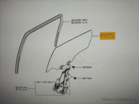 Glass assy-rear door window, left-hand Nissan Qashqai J10 82301-JD005 Origineel.