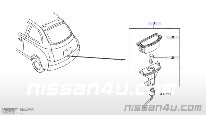 Nissan Micra K12 Rear Bumper Number Plate Light Lamp Unit New Genuine 26510BG00A