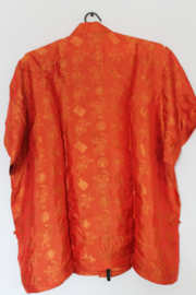 LLuxe Zijden Lounge Set – Warm Oranje met Verfijnde Bloemenprint