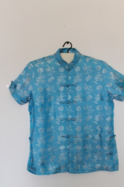 Zijden Lounge Set – Uniseks (Shirt & Broek)blauwe stempel  maat  M- XXl