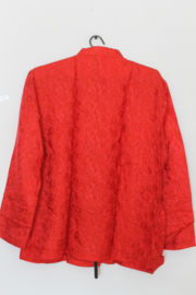 Luxe Zijden Lounge Set – Karmozijnrood met Verfijnde Bloemenprint