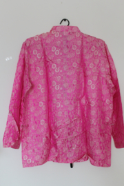 Luxe Zijden Lounge Set-Roze met Elegante Bloemenprint