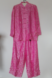 Luxe Zijden Lounge Set-Roze met Elegante Bloemenprint