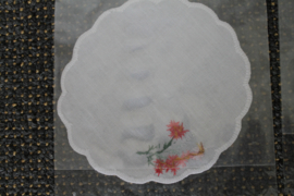 Kleine onderzetter voor glazen, 10cm(D) 100% katoen, hand geborduurde