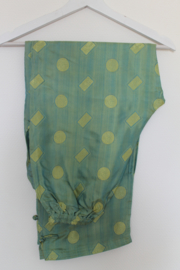 Zijden Lounge Set – Uniseks (Shirt & Broek)avocado groene stempel, maat S- X L- XXl
