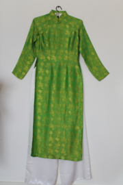 Vietnamese Traditionele Jurk (Áo Dài) - Groen Zijde met Broek - Dames
