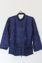 Luxe Zijden Lounge Set- Donker Blauw met Elegante Bloemenprint