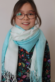 Tweekleurige blauwe en witte cashmere sjaal