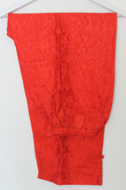 Luxe Zijden Lounge Set – Karmozijnrood met Verfijnde Bloemenprint