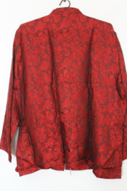 Luxe Zijden Lounge Set- Rood met Elegante Bloemenprint