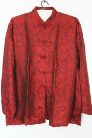 Luxe Zijden Lounge Set- Rood met Elegante Bloemenprint