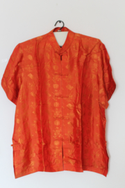 LLuxe Zijden Lounge Set – Warm Oranje met Verfijnde Bloemenprint