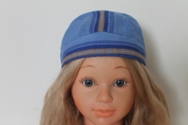 Blauwe brokaten muts of hoofddeksel
