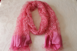 Roze, witte doorzichtige zijden sjaal