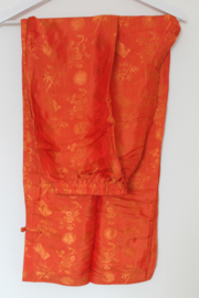 LLuxe Zijden Lounge Set – Warm Oranje met Verfijnde Bloemenprint