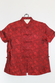 Zijden Lounge Set – Uniseks (Shirt & Broek)wijnrode bloemen, maat  S - M - L- XL XXl