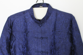 Luxe Zijden Lounge Set- Donker Blauw met Elegante Bloemenprint