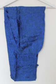 Luxe Zijden Lounge Set – Uniseks (Shirt & Broek)Diepblauw met Bloemenprint