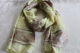 Gele, bruine strepen, silver paisleys en bloemen sjaal