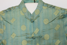 Zijden Lounge Set – Uniseks (Shirt & Broek)avocado groene stempel, maat S- X L- XXl