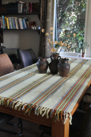 Gele strepen  decoratie tafelkleed met franjes