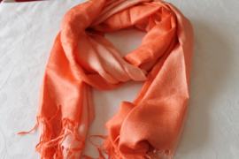 Prachtige tweekleurige oranje cashmere sjaal