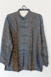 Luxe Zijden Lounge Set-  Grijs met Elegante Bloemenprint 