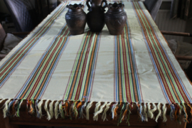 Gele strepen  decoratie tafelkleed met franjes
