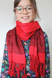 Wijnrode en zwarte ritueel cashmere sjaal