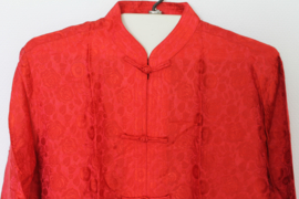 Luxe Zijden Lounge Set – Karmozijnrood met Verfijnde Bloemenprint