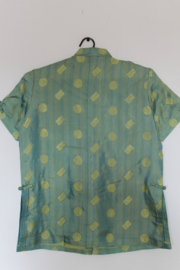 Zijden Lounge Set – Uniseks (Shirt & Broek)avocado groene stempel, maat S- X L- XXl