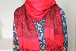 Wijnrode en zwarte ritueel cashmere sjaal