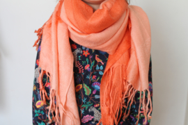 Prachtige tweekleurige oranje cashmere sjaal